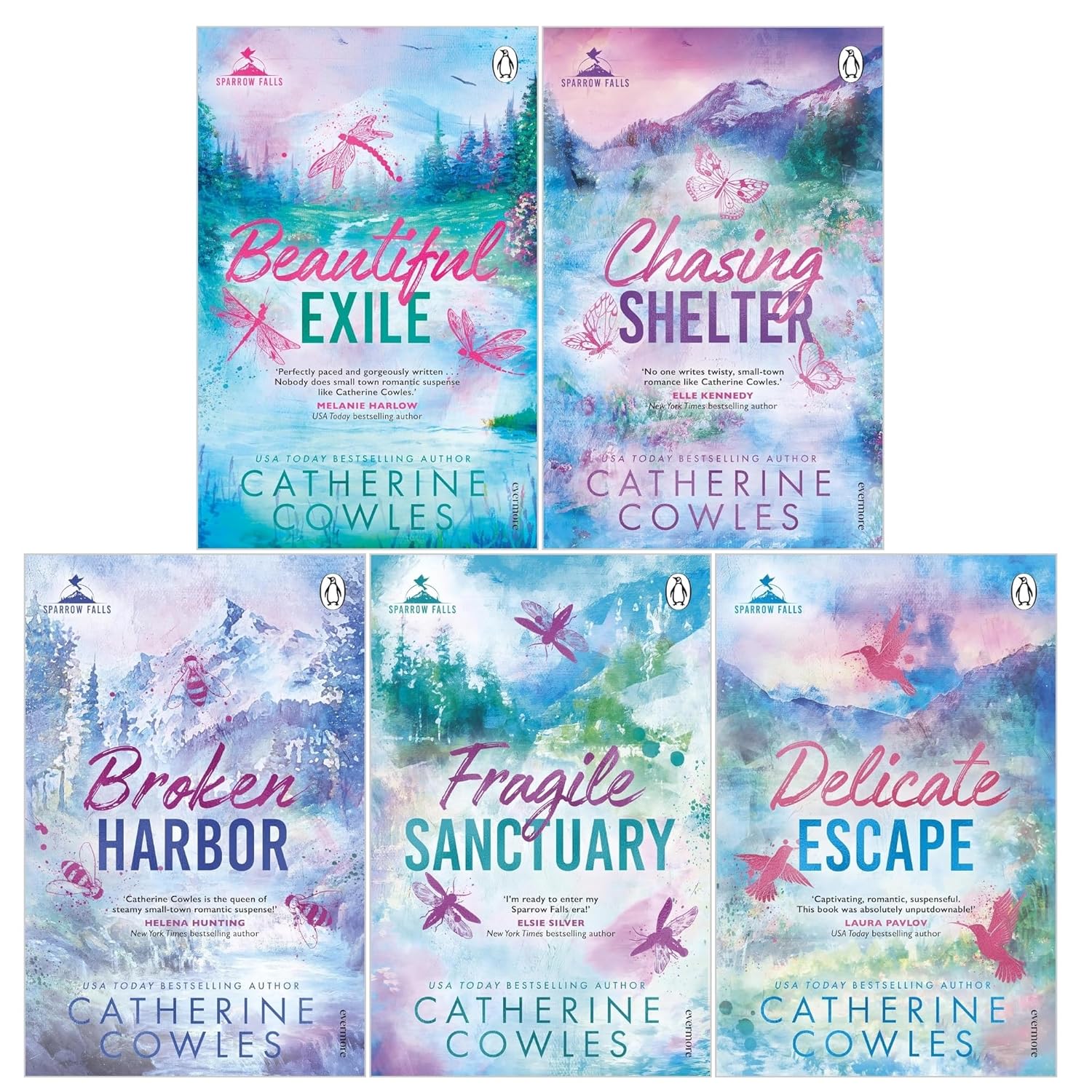 Sparrow Falls Series 5 Books Collection Set by Catherine Cowles (Books 1-5) (Fragile Sanctuary, Delicate Escape, Broken Harbor, Beautiful Exile, Chasing Shelter)