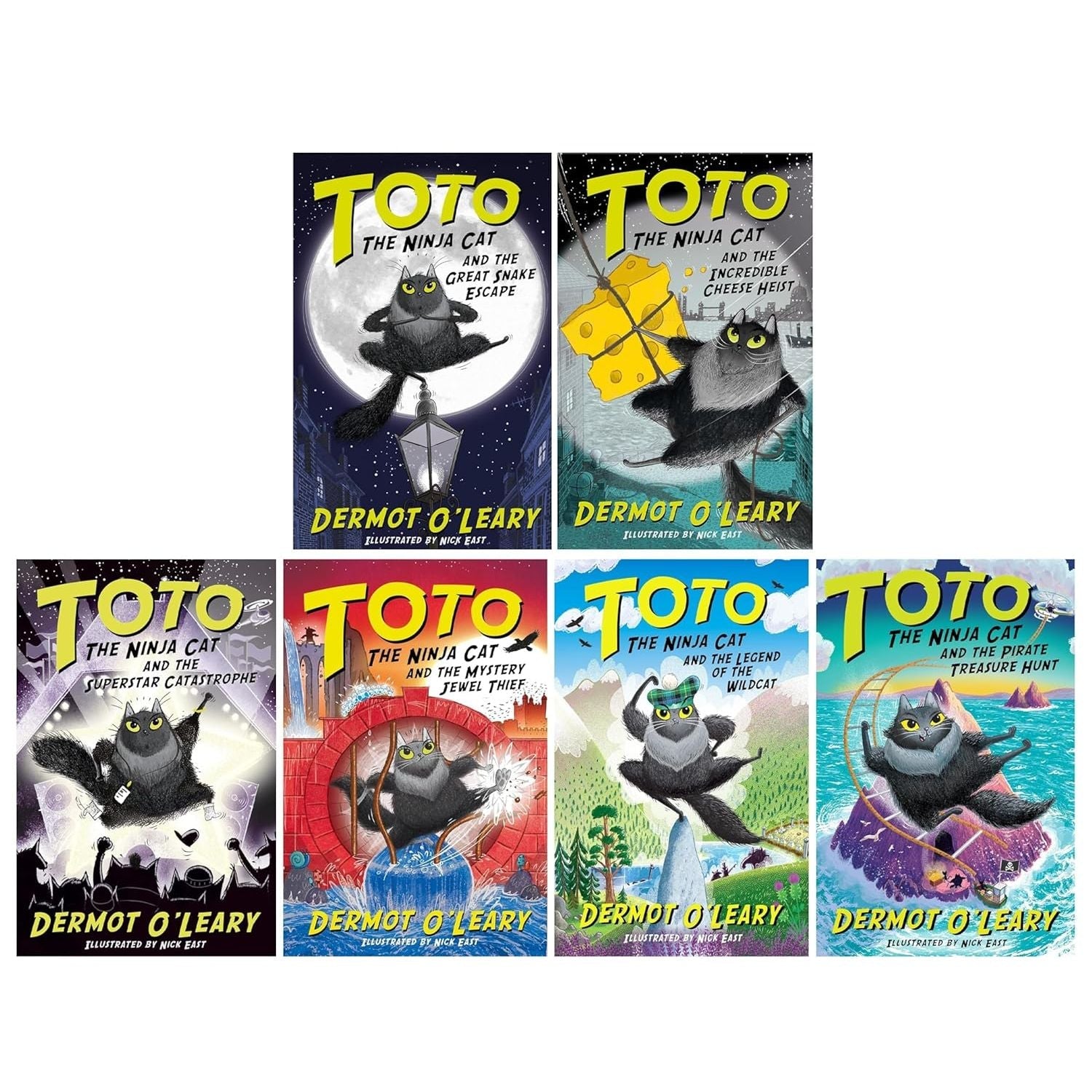 Toto the Ninja Cat Series by Dermot O’Leary 6 Books Set (Mystery Jewel Thief, Legend of the Wildcat, Great Snake Escape)