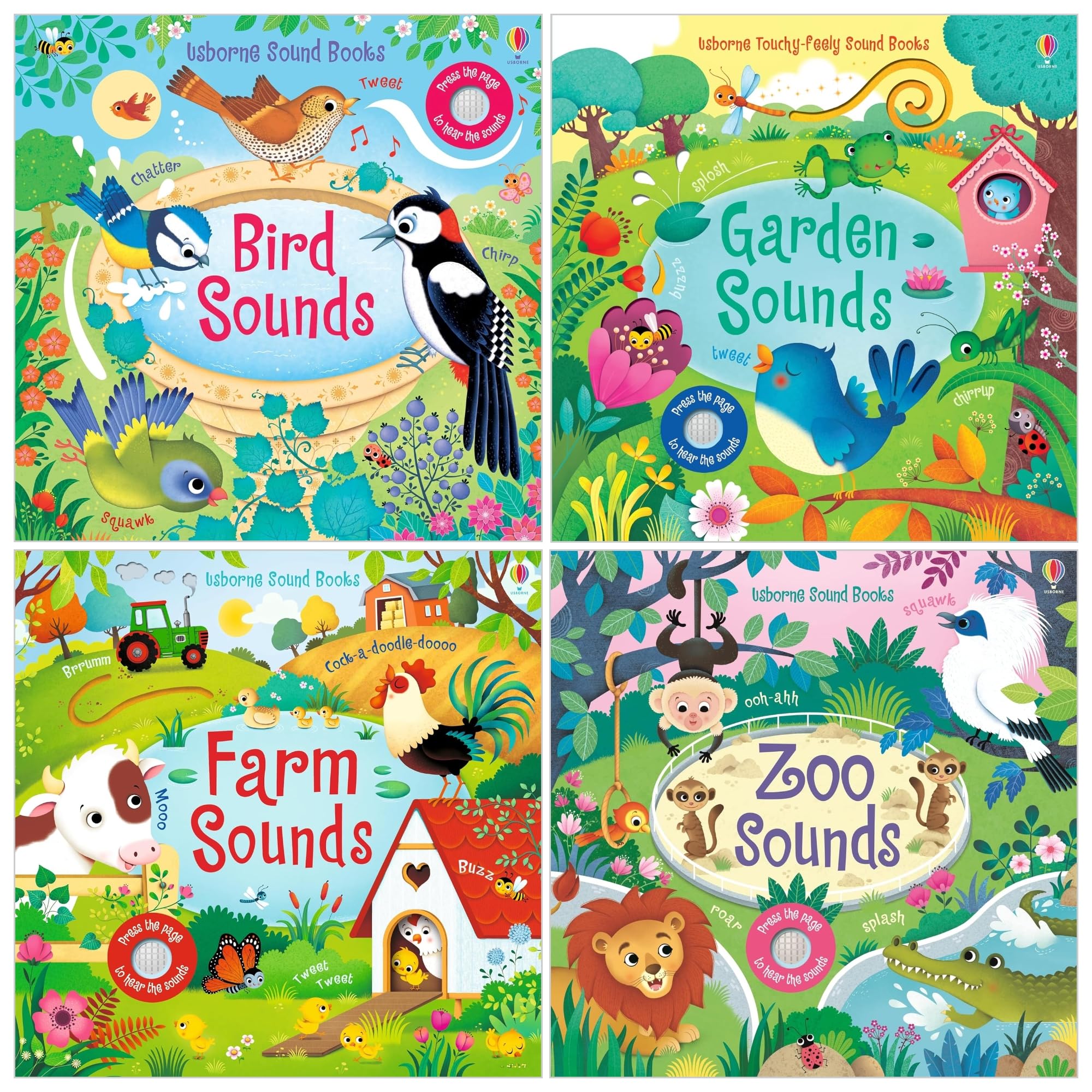 Usborne Sound Books Collection 4 Books Set by Sam Taplin (Garden Sounds, Farm Sounds, Zoo Sounds, Bird Sounds)