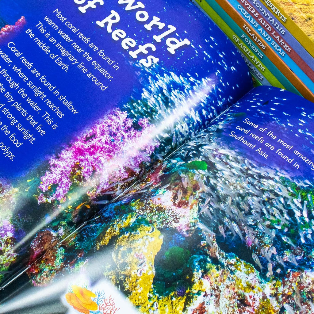 Childrens Introduction To Geography For Beginners 10 Hardback Book Collection Set (Coral Reefs, Deserts, Forests, Grasslands)