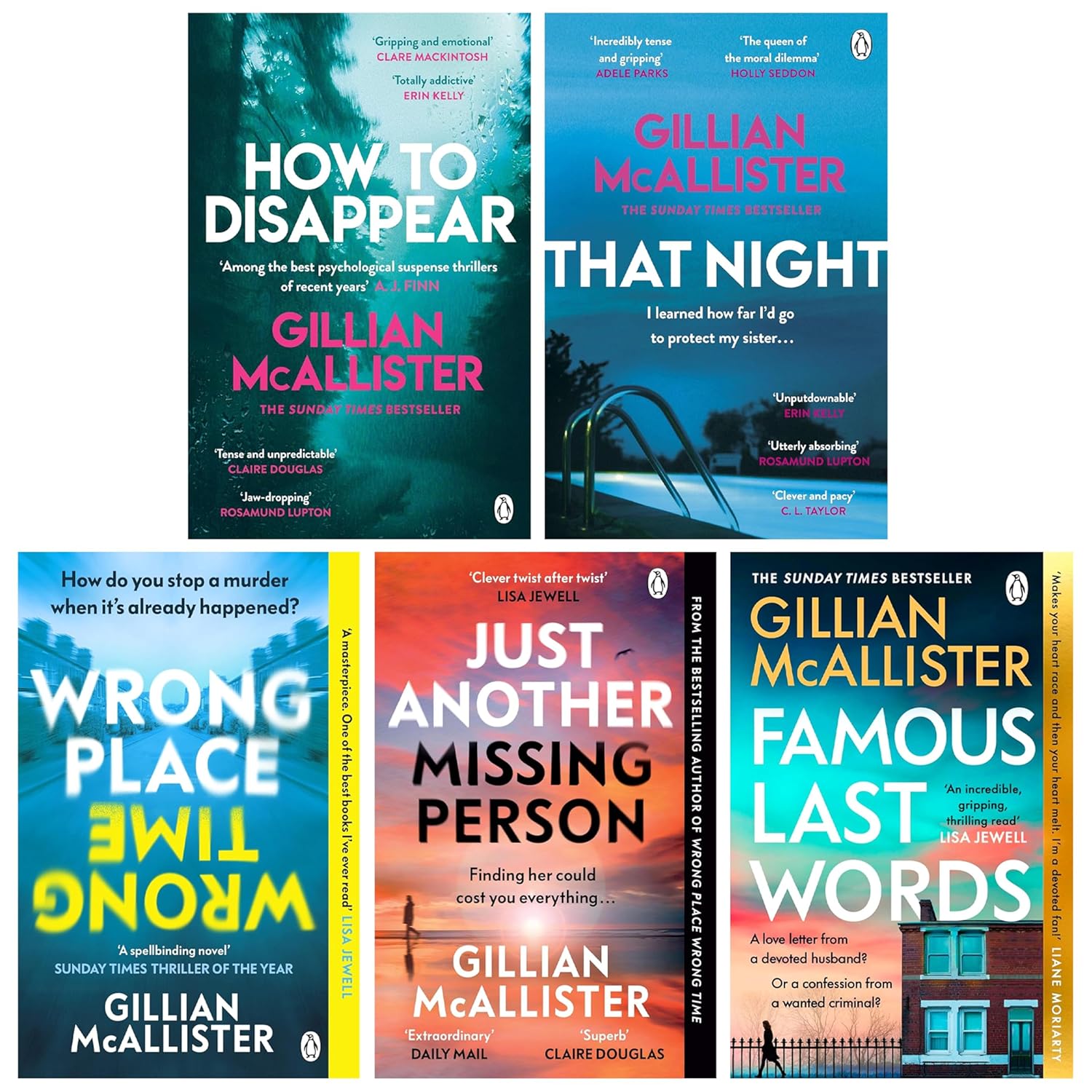 Gillian McAllister Collection 5 Books Set (How to Disappear, That Night, Wrong Place Wrong Time)