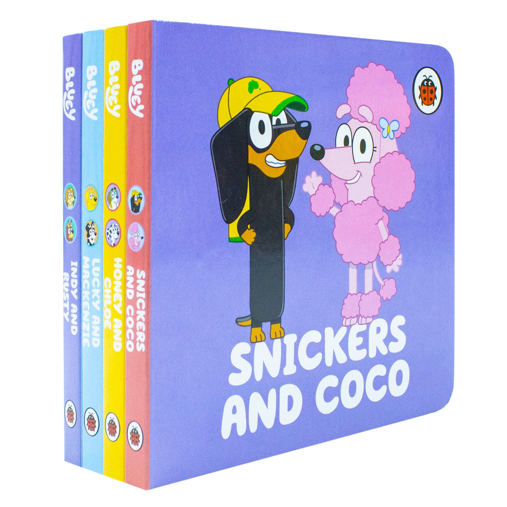 Bluey and Friends Little Library 4 Board Book Collection Box Set (Snickers and Coco, Honey and Chloe)
