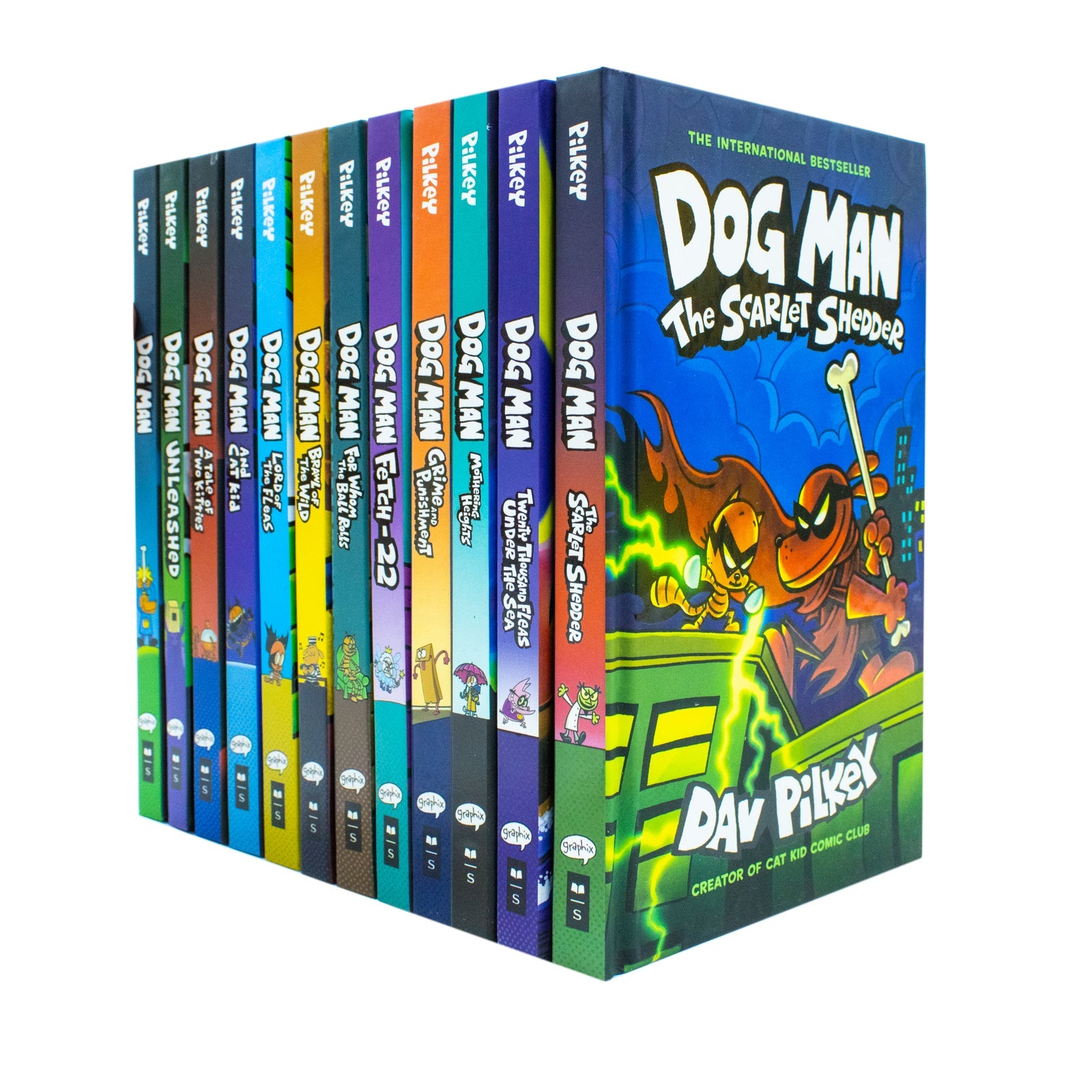 Dog Man (Book 1-12) by Dav Pilkey 12 Books Collection Set (Dog Man, Unleashed, A Tale of Two Kitties, Dog Man and Cat Kid)