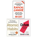 Radical Candor, Atomic Habits, Drive 3 Books Collection Set