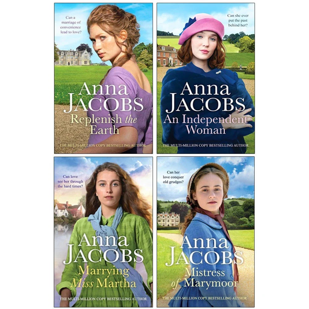 Anna Jacobs Collection 4 Books Set(Marrying Miss Martha,Mistress of Marymoor, Replenish the Earth & An Independent Woman)