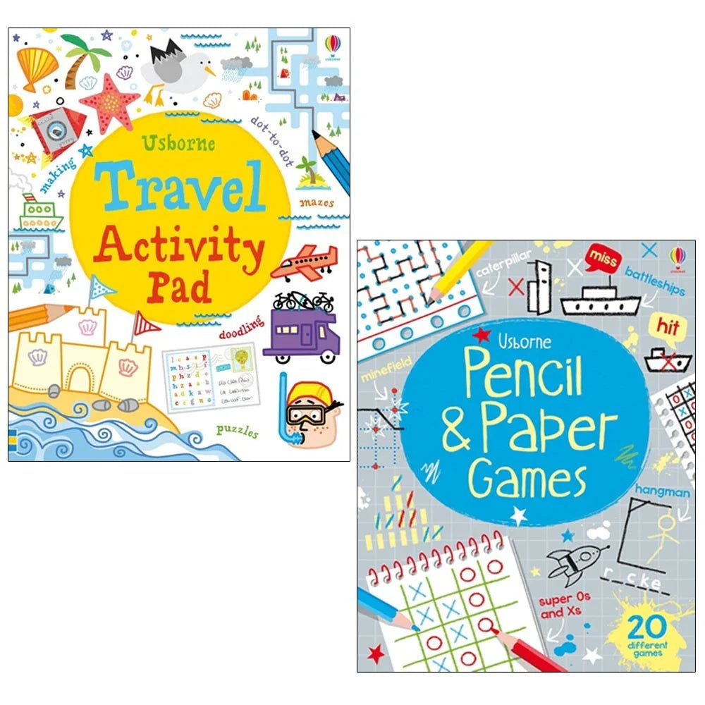 Usborne Travel Activity Games Tear off Pads 2 Books Collection Set(Travel Activity Pad, Pencil & Paper Games