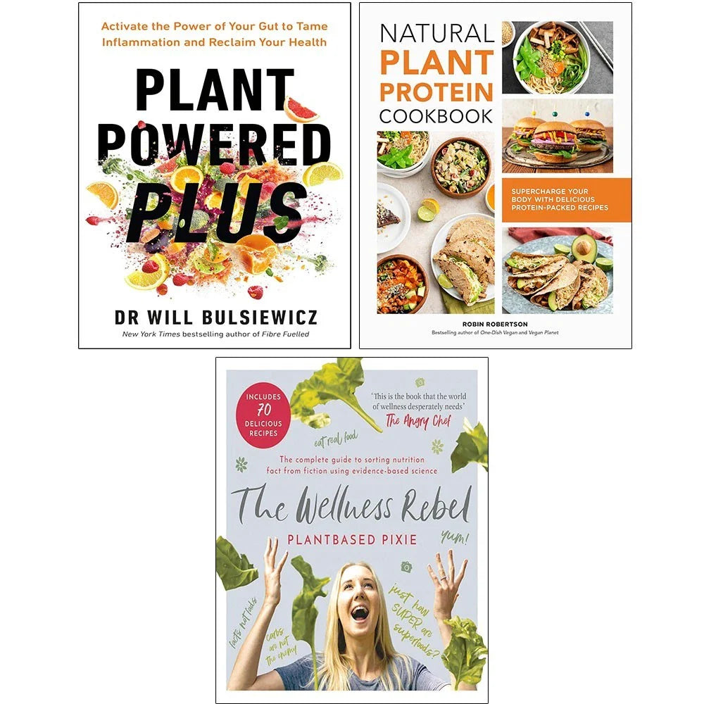 Plant Powered Plus, Wellness Rebel,Natural Plant Protein Cookbook 3 Books  Collection Set