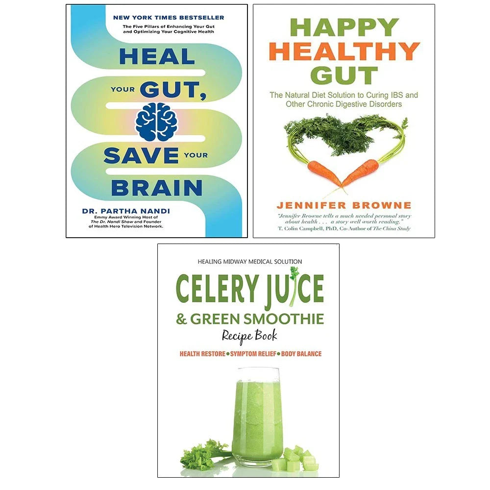 Heal Your Gut Save Your Brain,Celery Juice Green Smoot,Happy Healthy Gut 3 Books Collection Set