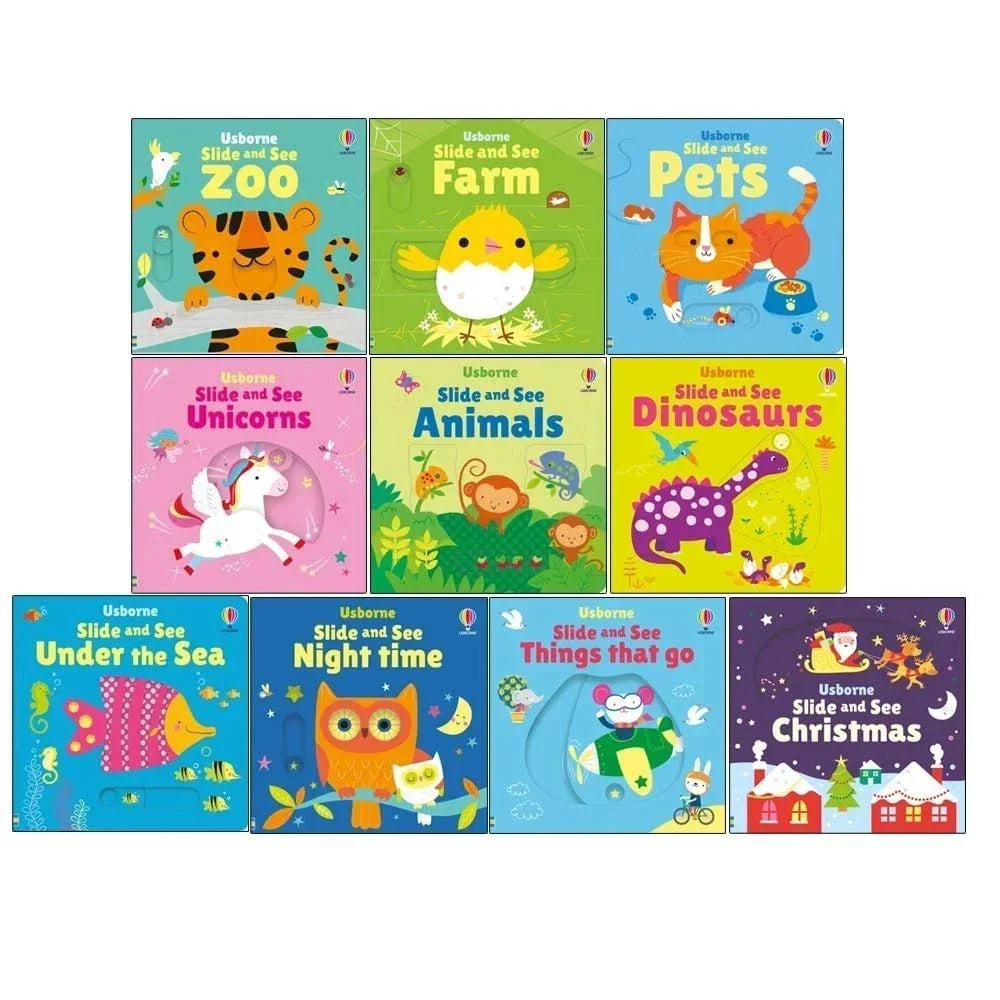 Usborne Slide and See By Fiona Watt 10 Books Collection Set Slide and See Animal