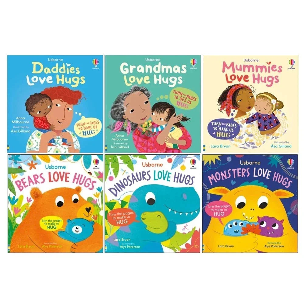 Usborne Huggy Book Collection 6 Books Set(Daddies Love Hugs, Grandmas Love Hugs, Mummies Love Hugs, Bears Love Hugs, Dinosaurs Love Hugs & Monsters Love Hugs)