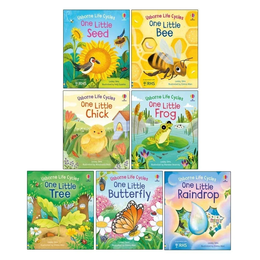 Usborne Life Cycles Collection 7 Books Set by Lesley Sims(Seed,Bee, Chick , Frog ,Tree,Butterfly & Raindrop)
