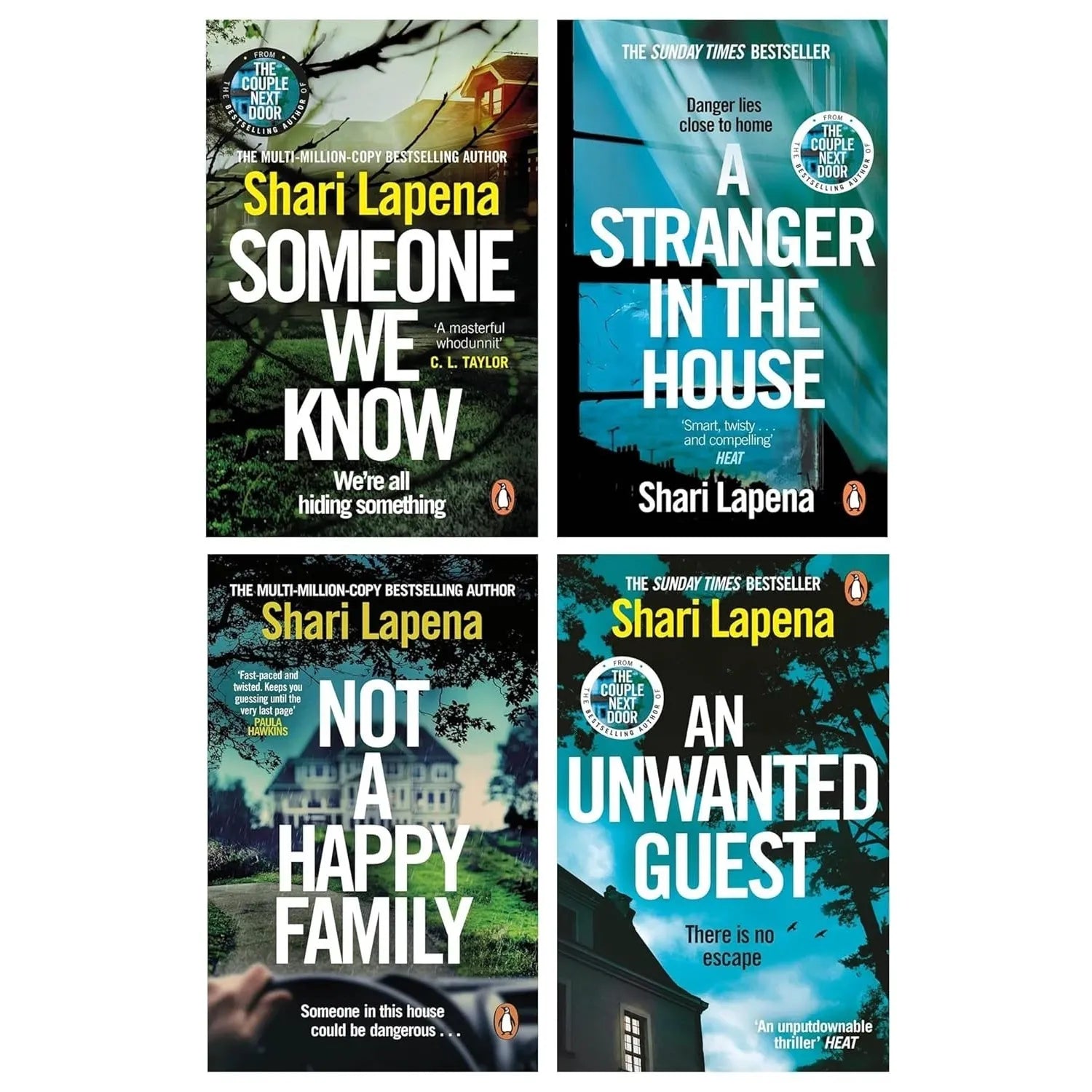 Shari Lapena Collection 4 Books Set(A Stranger in the House, An Unwanted Guest, Someone We Know & Not a Happy Family)