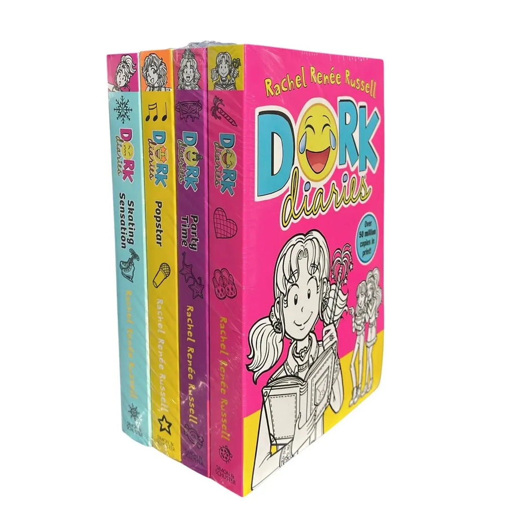 Dork Diaries Series (Book 1-4) By Rachel Renee Russell 4 Books Collection Set (Dork Diaries, Dork Diaries: Party Time, Dork Diaries: Pop Star and Dork Diaries: Skating Sensation)