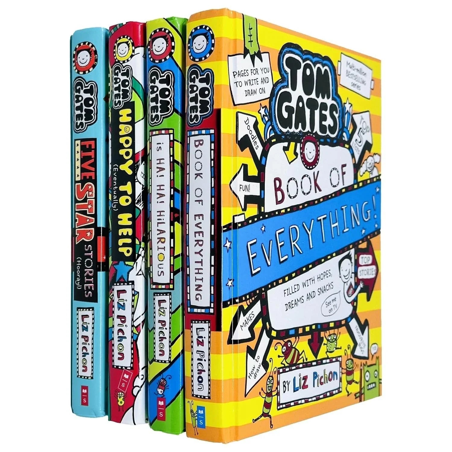 Tom Gates Series 4 Books Collection Set By Liz Pichon (Ha! Ha! Hilarious, Book of Everything, Five Star Stories and Happy to Help (eventually))