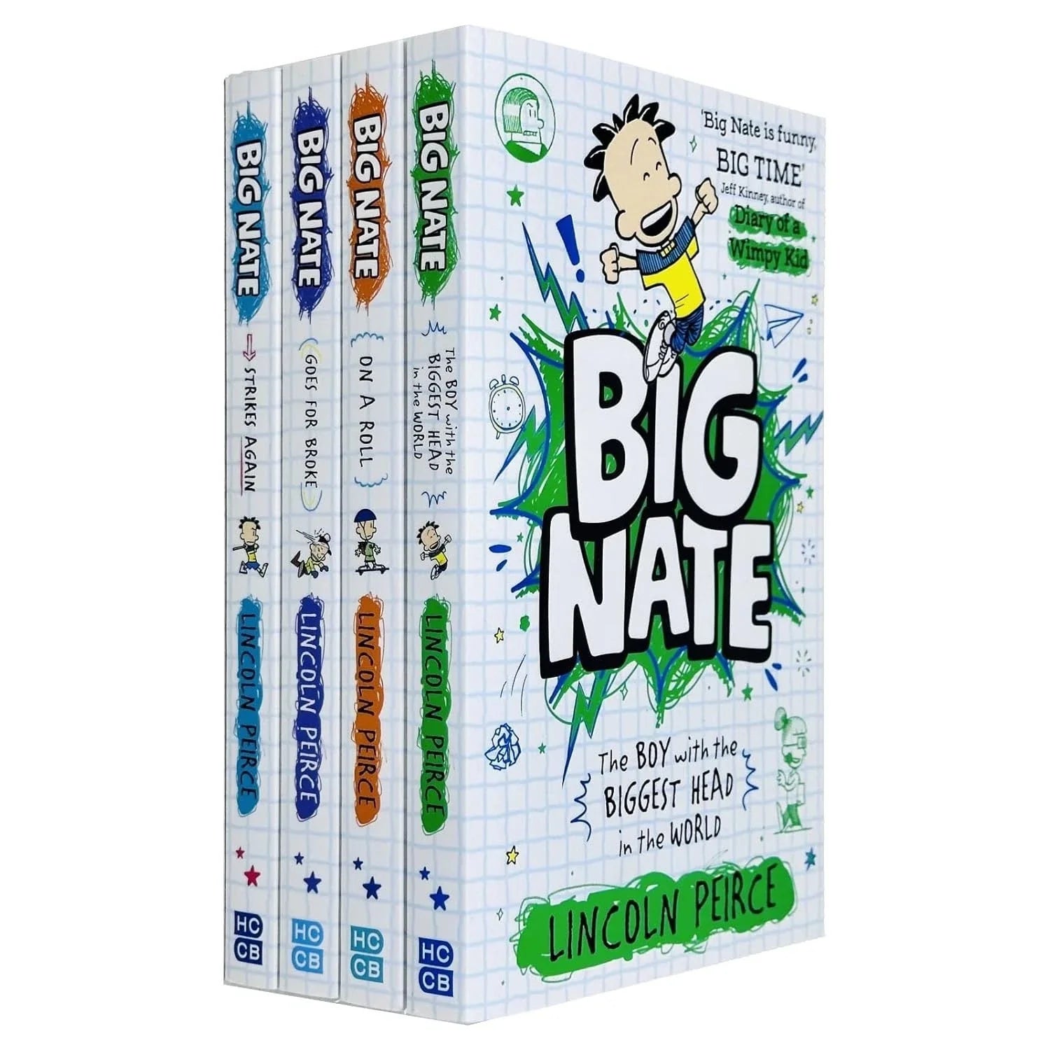 Big Nate Series 4 Books Collection Set By Lincoln Peirce (Strikes Again, Goes for Broke, on a Roll and The Boy with the Biggest Head in the World)