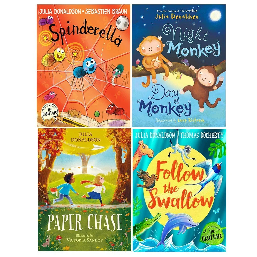 Julia Donaldson Collection 4 Books Set (Spinderella, Paper Chase, Night Monkey and Follow the Swallow)