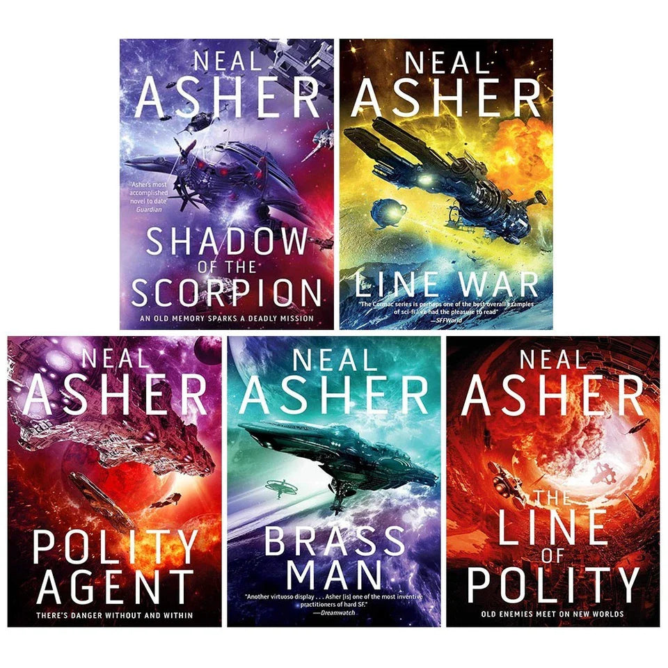 Agent Cormac Series 5 Books Collection Set by Neal Asher( The Line of Polity ,Brass Man, Polity Agent, Line War & Shadow of the Scorpion)