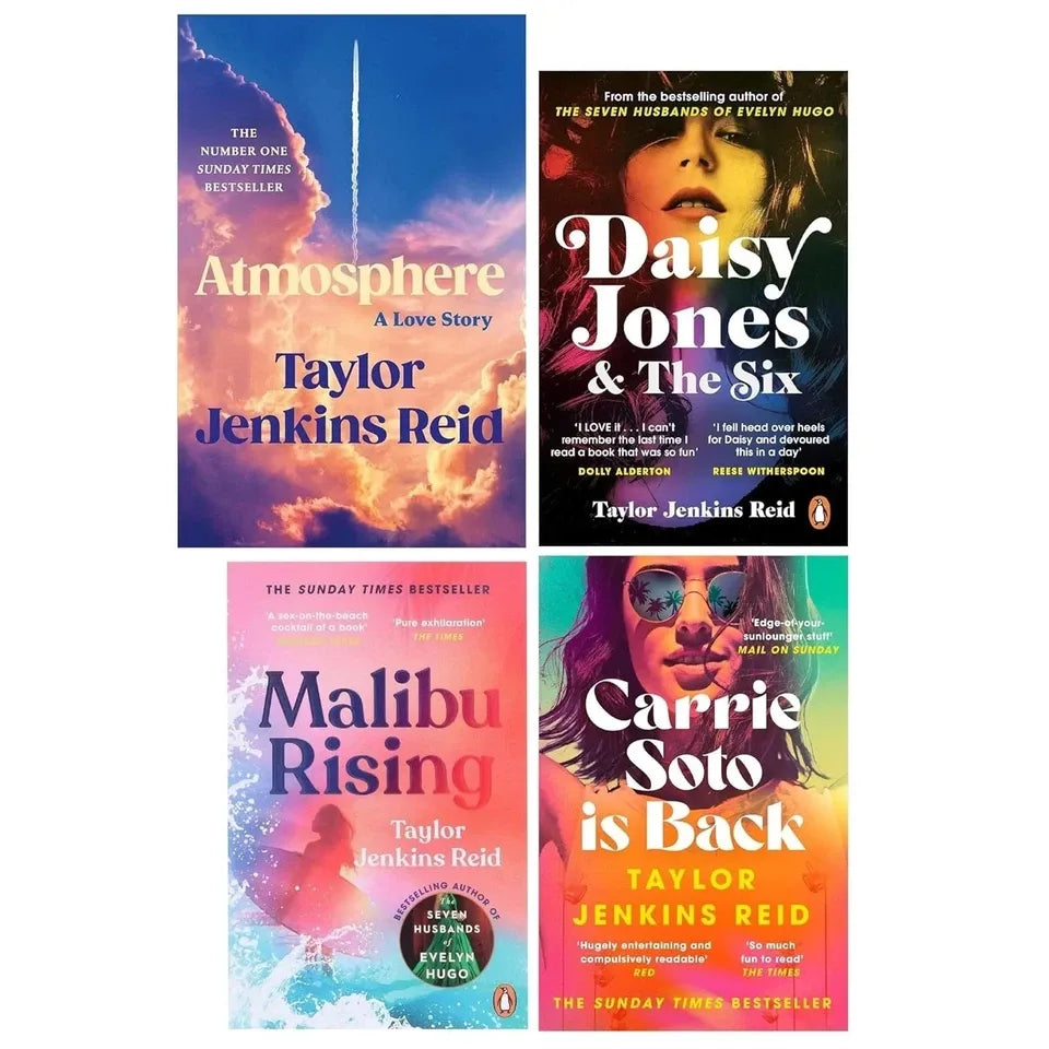 Taylor Jenkins Reid Novel 4 Books Collection Set(Daisy Jones and The Six ,Malibu Rising ,Carrie Soto is Back &Atmosphere: A Love Story ())