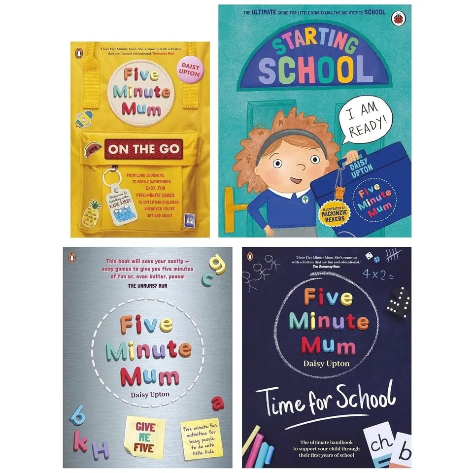 Five Minute Mum By Daisy Upton 4 Books Collection Set(Give Me Five, Time For School,On the Go &  Starting School)