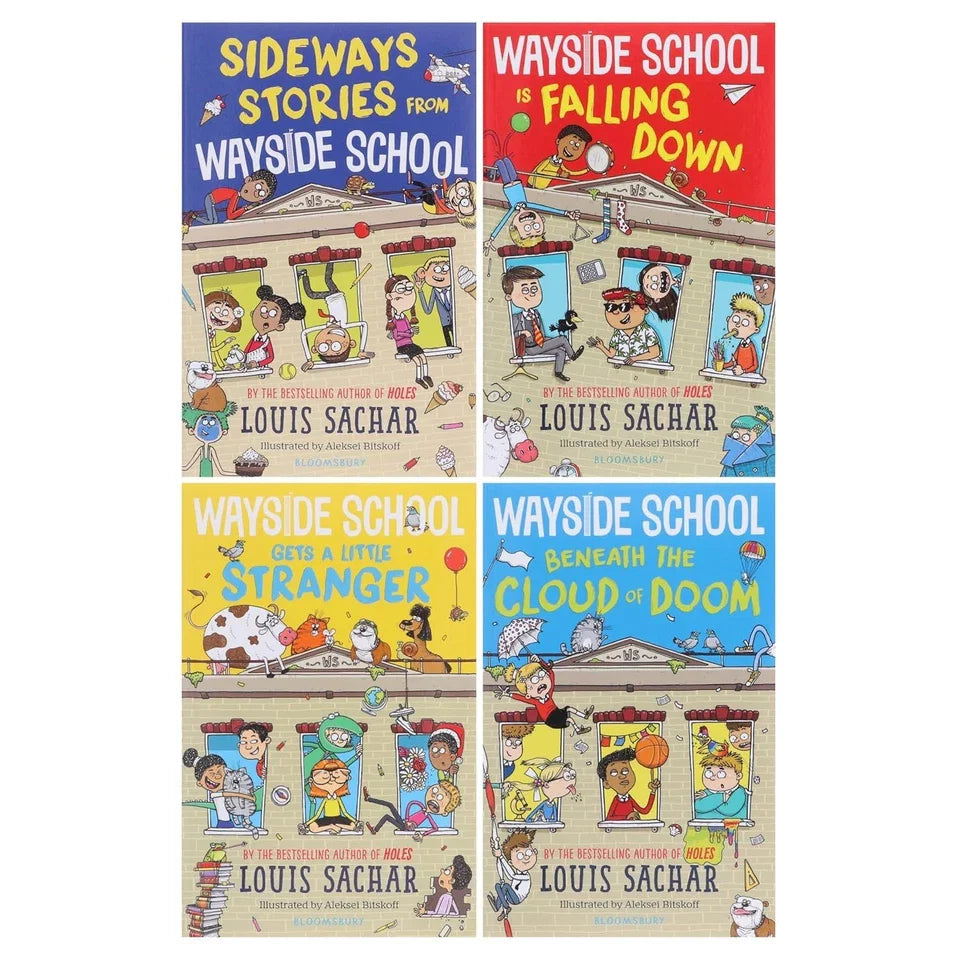 Wayside School Series by Louis Sachar 4 Books Set(Wayside School,Falling Down, Gets a Little Stranger  &  Beneath the Cloud of Doom )