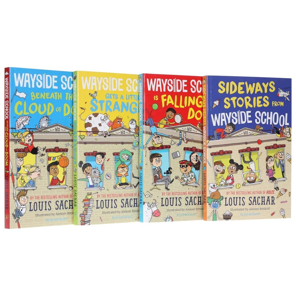 Wayside School Series by Louis Sachar 4 Books Set(Wayside School,Falling Down, Gets a Little Stranger  &  Beneath the Cloud of Doom )