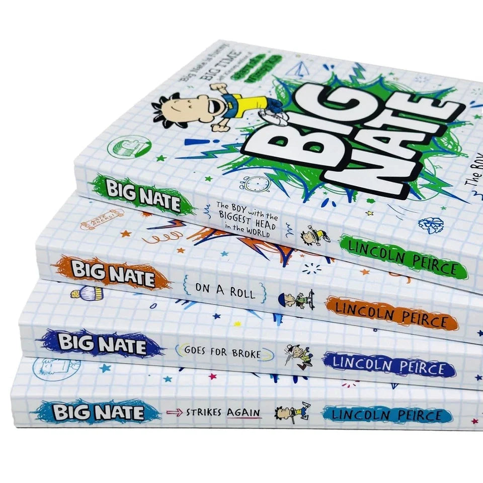 Big Nate Series 4 Books Collection Set By Lincoln Peirce (Strikes Again, Goes for Broke, on a Roll and The Boy with the Biggest Head in the World)