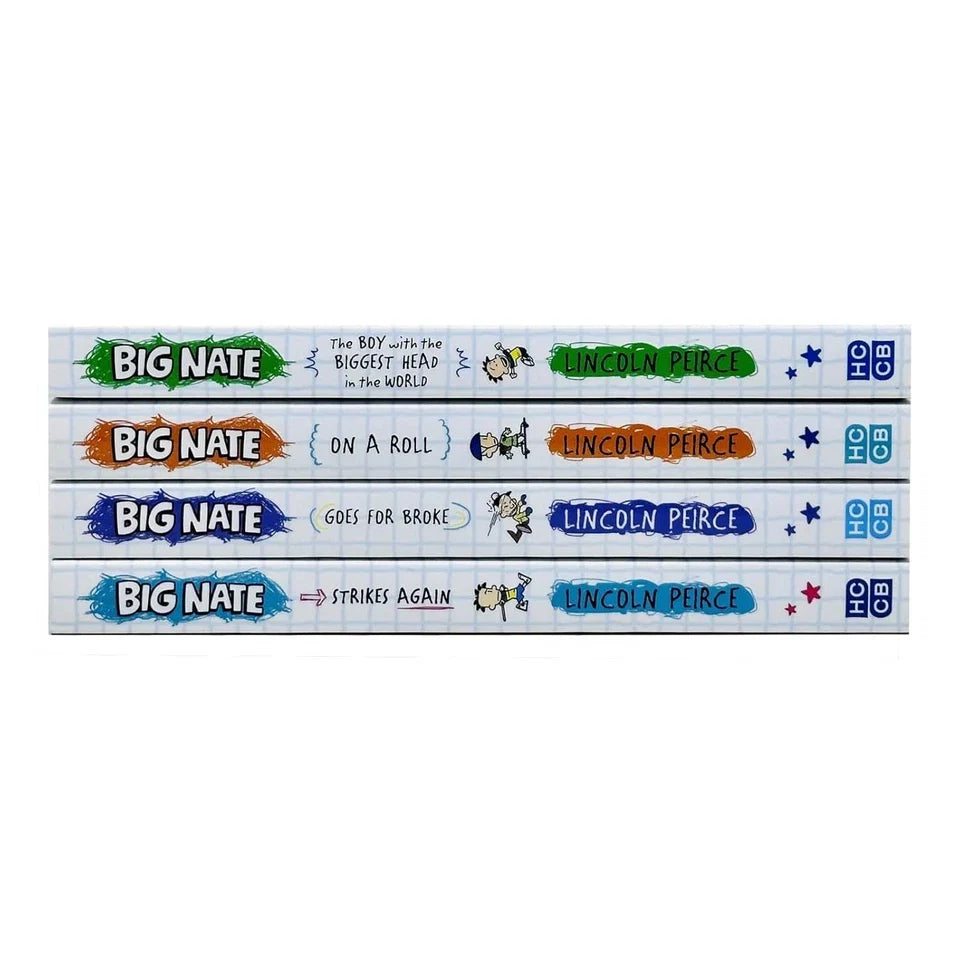 Big Nate Series 4 Books Collection Set By Lincoln Peirce (Strikes Again, Goes for Broke, on a Roll and The Boy with the Biggest Head in the World)