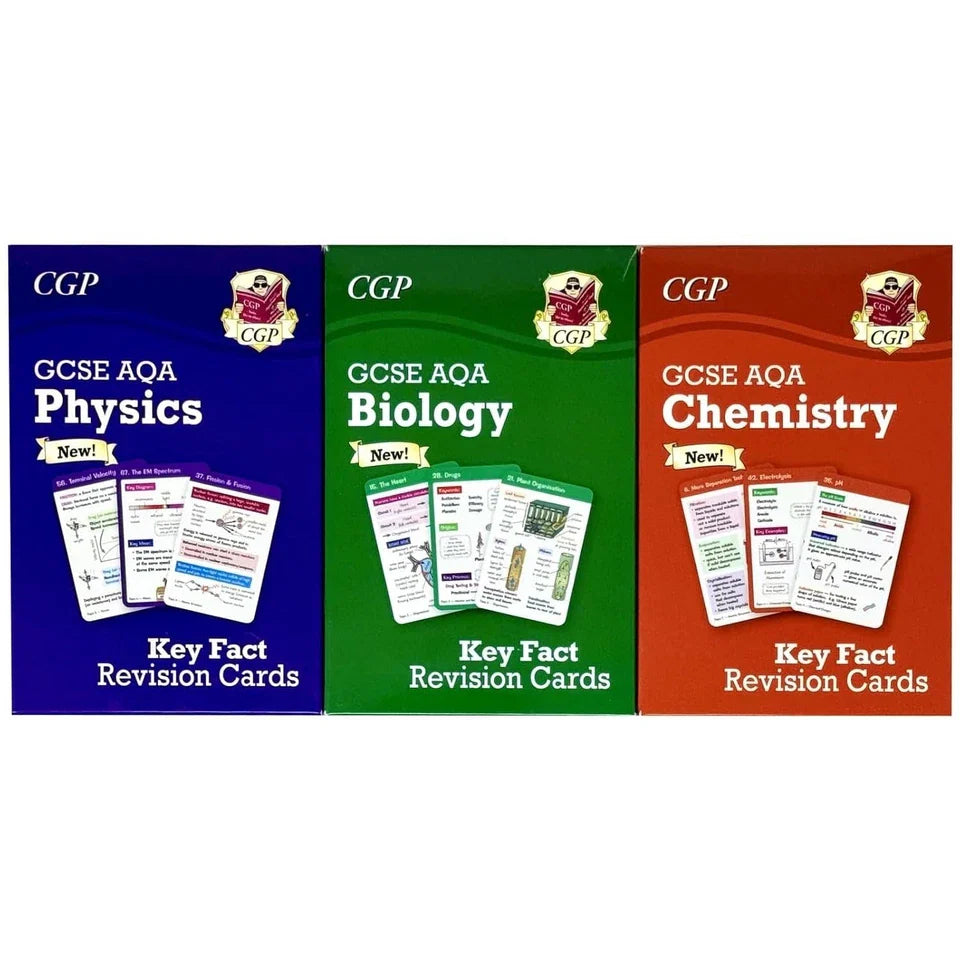 GCSE Biology AQA Key Fact Revision Cards Set of 3 (Biology, Chemistry, Physics)